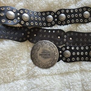 Harley-Davidson Studded Leather Belt with Decorative Buckle - Black